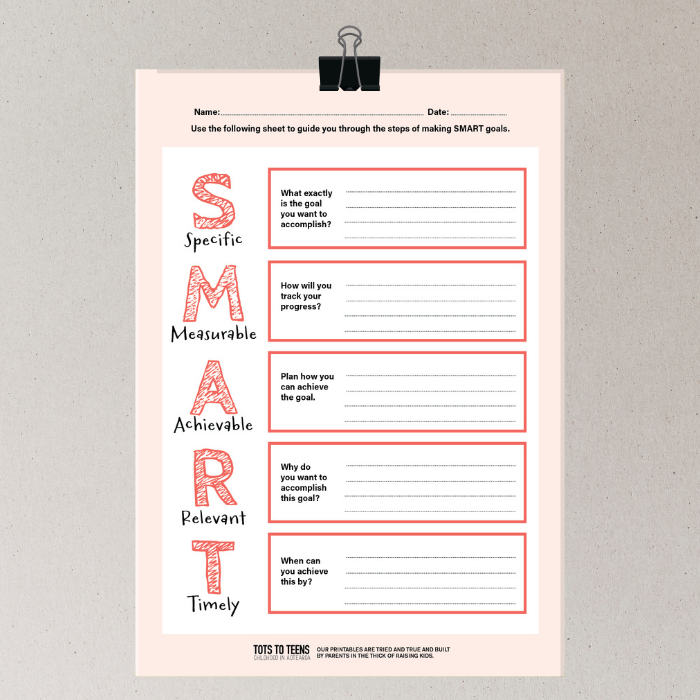 SMART Goals Worksheet for Kids
